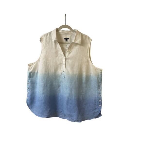 Talbots sleeveless sude button linen popover dip dye sz 3X petite NWT - Picture 1 of 3
